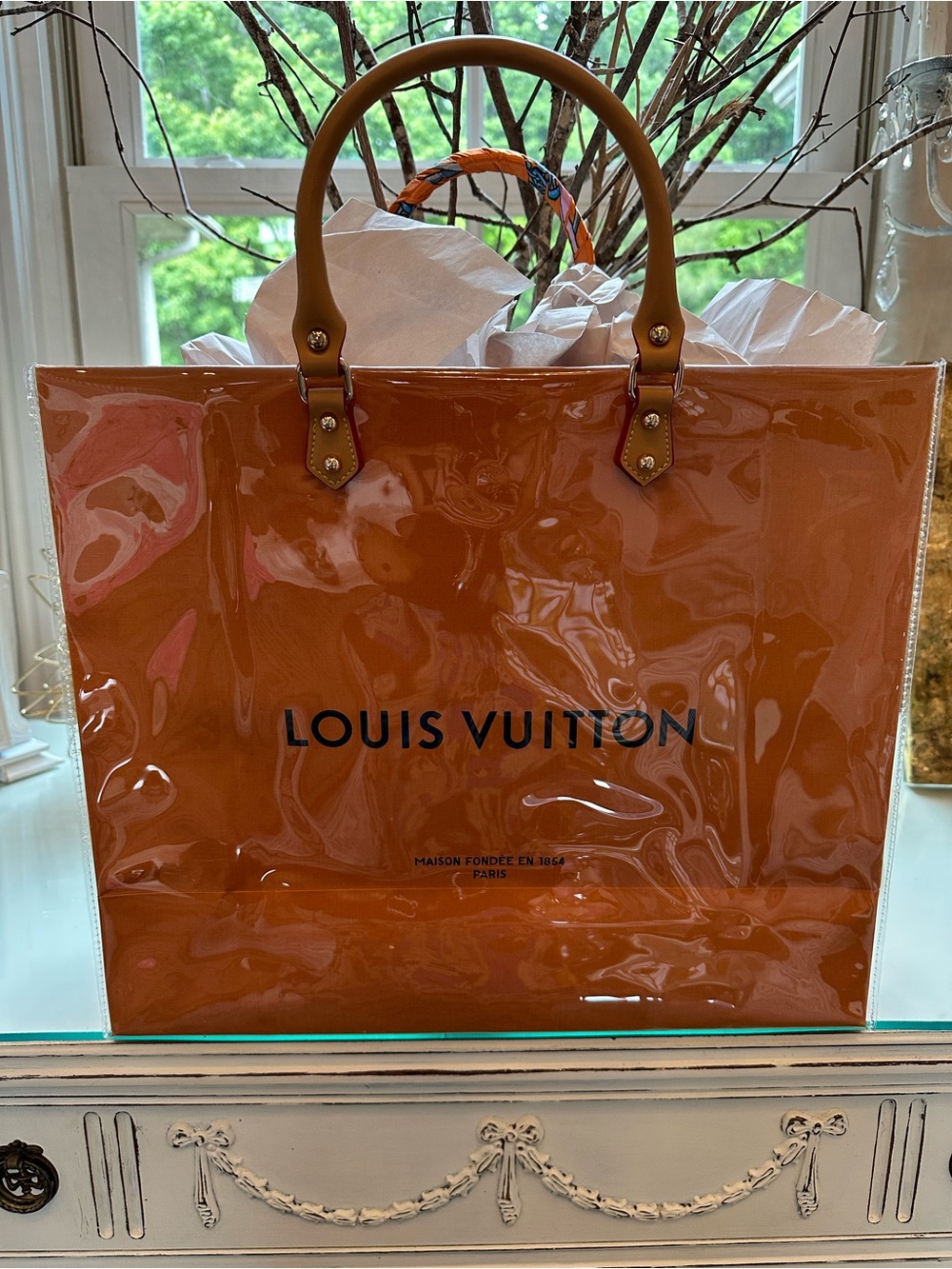 Authentic Louis Vuitton Retail Shopping Bag in A PVC with scarf wrap size Large - Picture 6 of 12